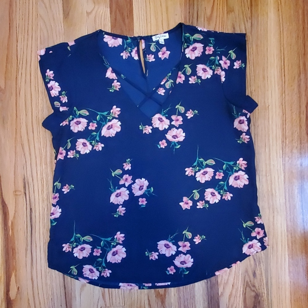 Navy blue floral blouses